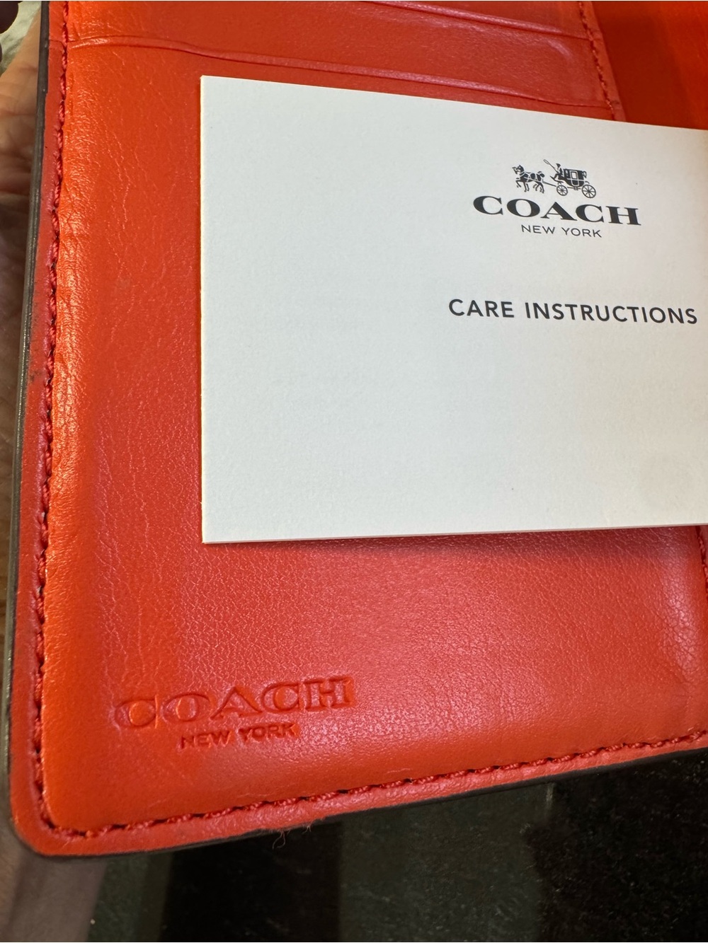 COACH Signature PVC Medium Snap Wallet Khaki Bright Coral Orange - Picture 9 of 10